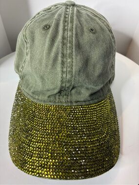 Custom Olive Green Rhinestone Cap - Women Accessories